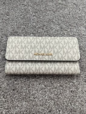Michael Kors Light Beige MK Logo Continental Wallet with Gold Logo